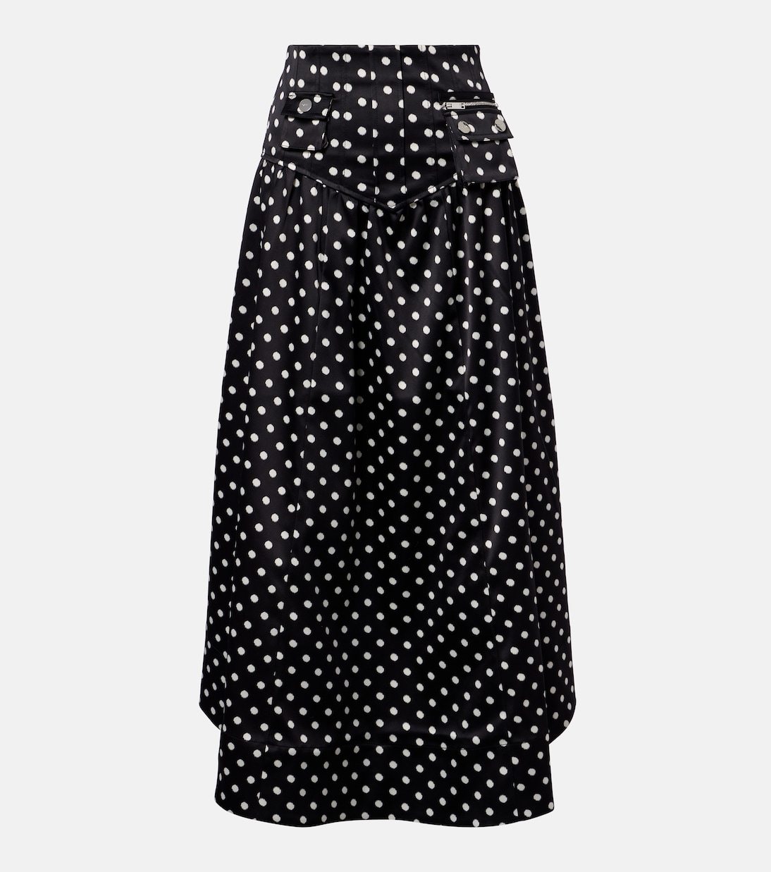 Polka-Dot Satin Maxi Skirt in Black - Ganni