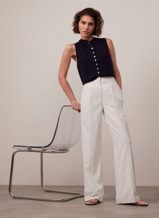 White Pinstripe Tailored Trousers