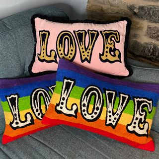 Fearne Cotton's LOVE cushion, available from Circus Signs, is available in pink or rainbow