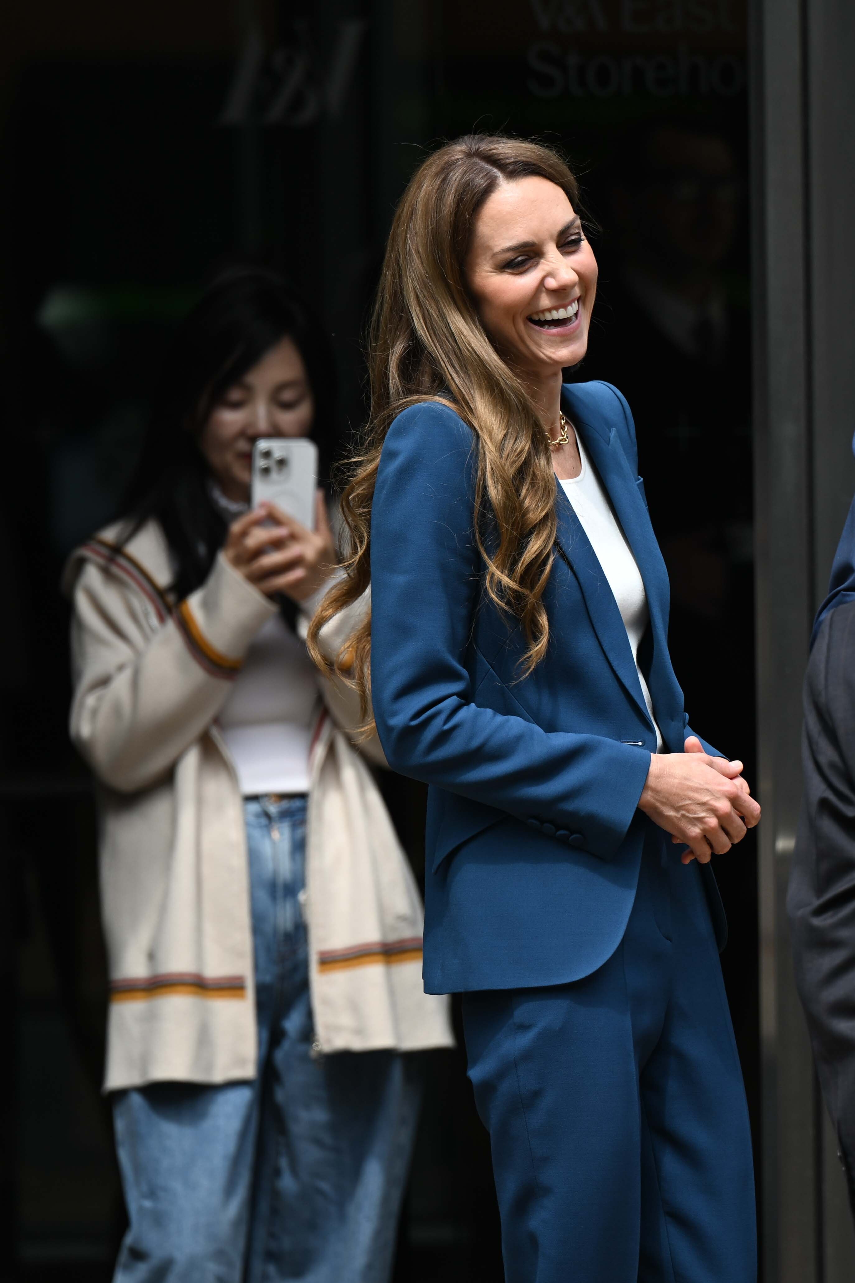 Catherine, Princess of Wales smiles in The Cloth Working Centre during a visit to the V&A East Storehouse on June 10, 2025 in London, England. Opened on 31 May, V&A East Storehouse reinvents the idea of a museum store and offers free, unprecedented public access to the V&A collections and archives.