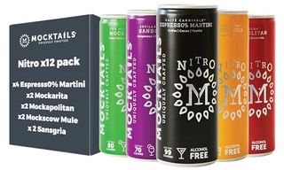 Uniquely Crafted, Non-Alcoholic Cocktails. Pack of X4 Espresso Martini, X2 Margarita, X2 Moscow Mule, X2 Cosmo and X2 Sangria. Naturally Sourced, Nitro Charged, Ready-To-Drink Mocktail | 12 X 200ml