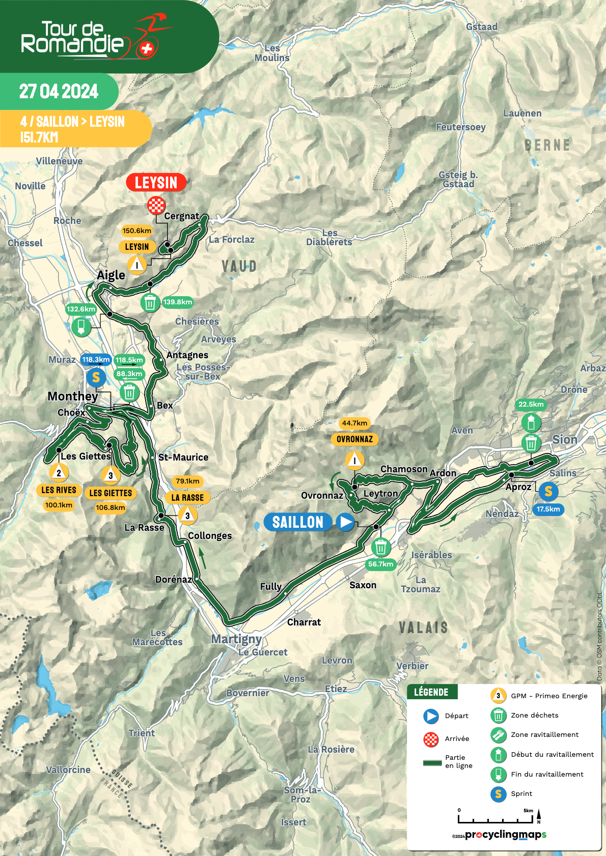 Stage 4 map of 2024 Tour de Romandie