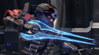 A Halo Infinite Spartan holding an energy sword