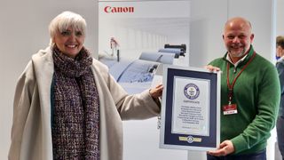 Vice President of the German parliament, and Canon Germany director Markus Koch hold the new Guinness World Record for the longest ever digitally printed photograph