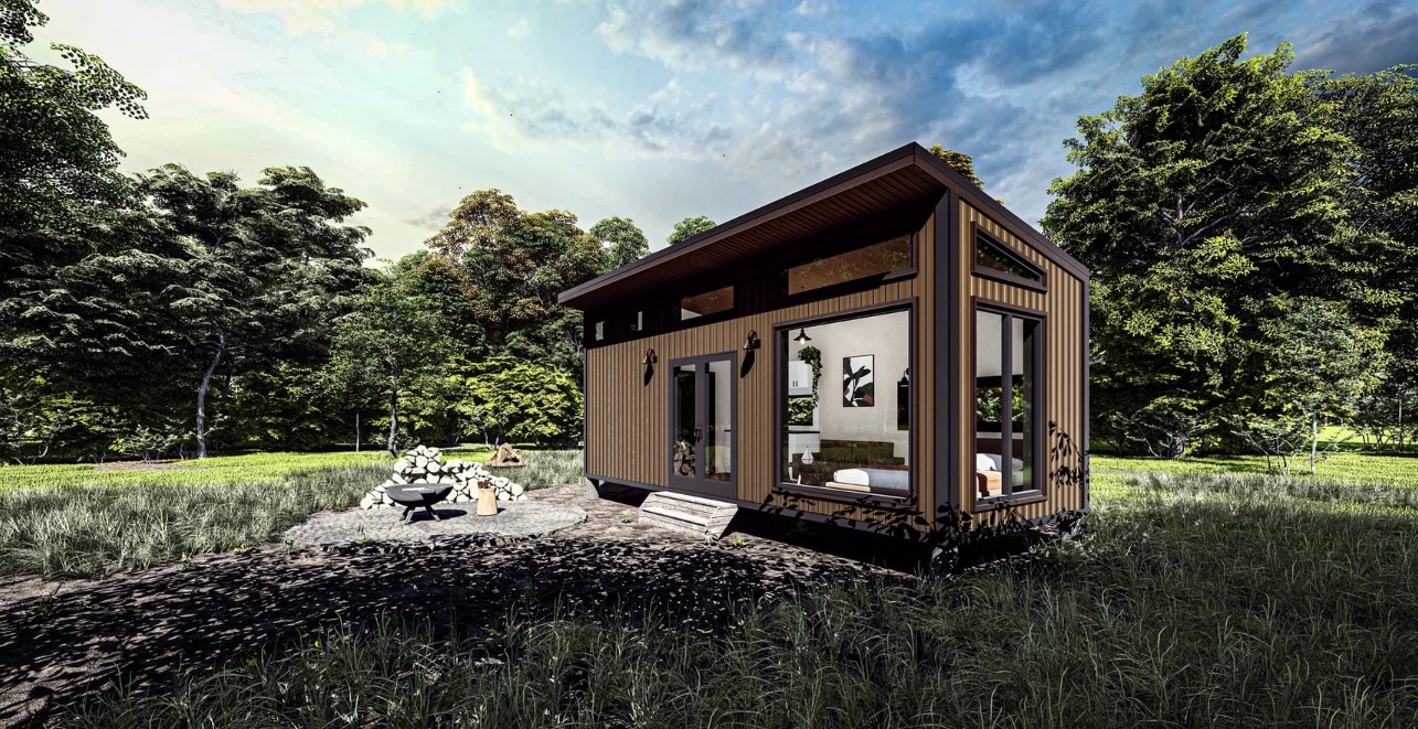 A rendering showing a brown Sky Box at Skyridge in Alberta, Canada