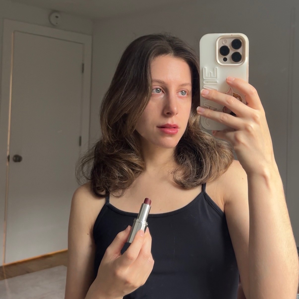 Jamie Schneider testing Celine Beaut&eacute;'s matte lip balm