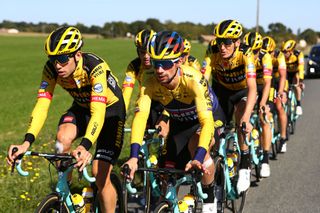 LA CHARENTEMARITIME FRANCE SEPTEMBER 07 Wout Van Aert of Belgium and Team Jumbo Visma Primoz Roglic of Slovenia and Team Jumbo Visma Robert Gesink of The Netherlands and Team Jumbo Visma during the 107th Tour de France 2020 Stage 10 Training Team JumboVisma on La Charente Maritime TDF2020 LeTour Rest Day 1 on September 07 2020 in La Charente Maritime France Photo by Michael SteeleGetty Images