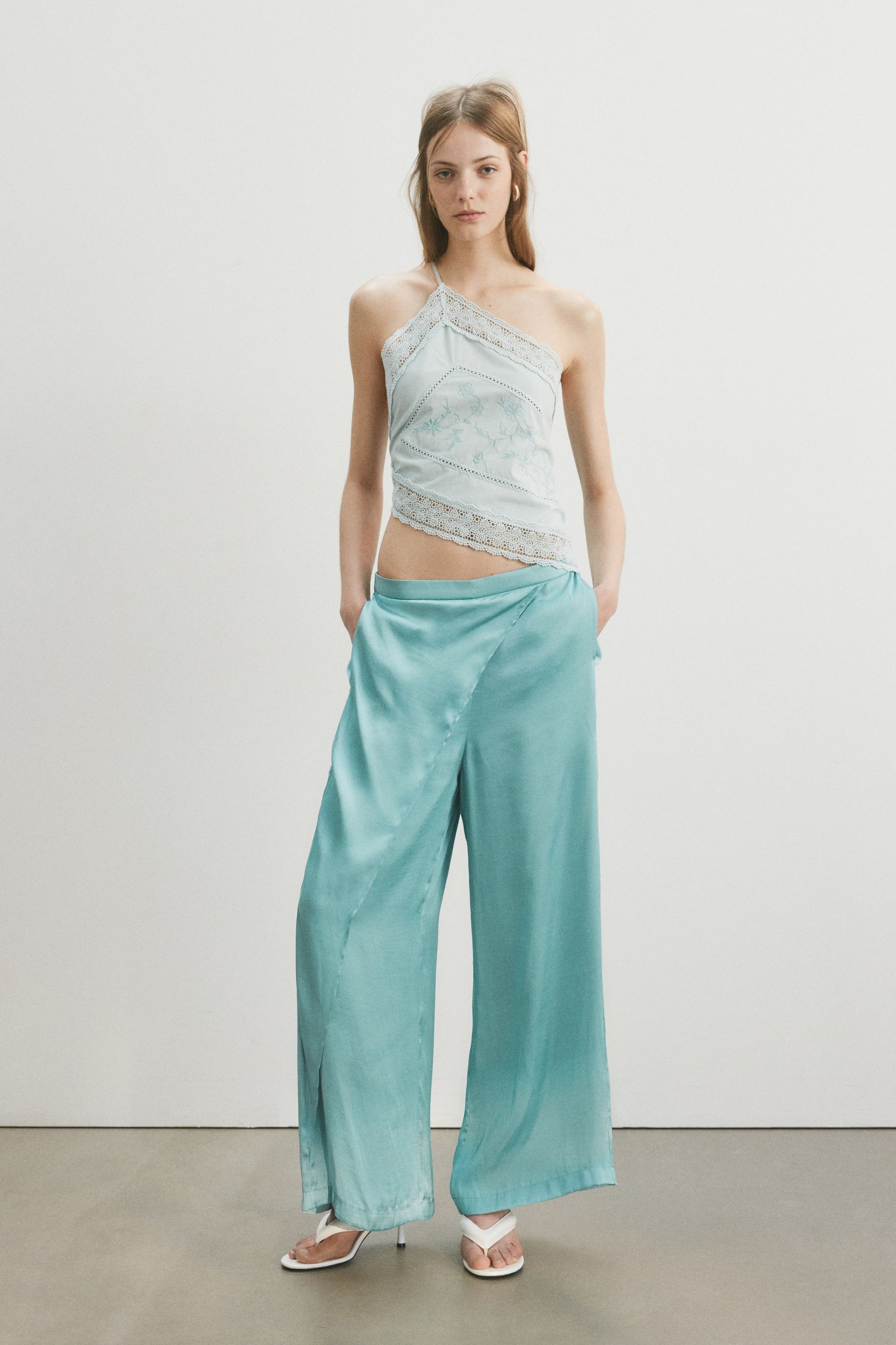 Wrap-Detail Satin Trousers