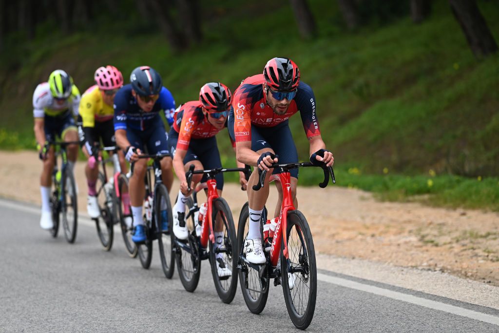 TAVIRA PORTUGAL FEBRUARY 17 Filippo Ganna of Italy and Team INEOS Grenadiers competes in the breakaway during the 49th Volta ao Algarve em Bicicleta 2023 Stage 3 a 2031km stage from Faro to Tavira VAlgarve2023 on February 17 2023 in Taviria Portugal Photo by Tim de WaeleGetty Images