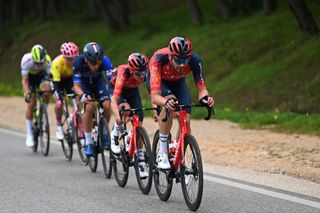 TAVIRA PORTUGAL FEBRUARY 17 Filippo Ganna of Italy and Team INEOS Grenadiers competes in the breakaway during the 49th Volta ao Algarve em Bicicleta 2023 Stage 3 a 2031km stage from Faro to Tavira VAlgarve2023 on February 17 2023 in Taviria Portugal Photo by Tim de WaeleGetty Images