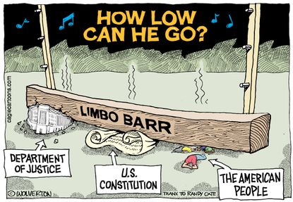 Political Cartoon U.S. Barr Trump How low can he go