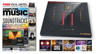 front cover of Computer Music 320 next to a vocal limiter plugin interface