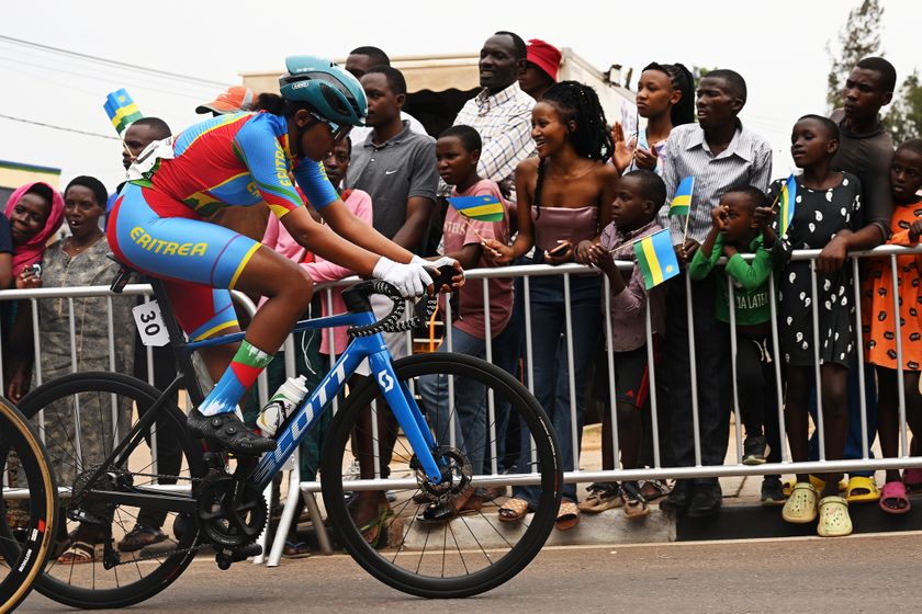 KIGALI, RWANDA - SEPTEMBER 25: Monalisa Chneslasie of Team Eritrea competes during the 98th UCI Cycling World Championships Kigali 2025 - Women Under 23 Road Race a 119,3 km one day race from Kigali to Kigali on September 25, 2025 in Kigali, Rwanda. (Photo by Dario Belingheri/Getty Images)