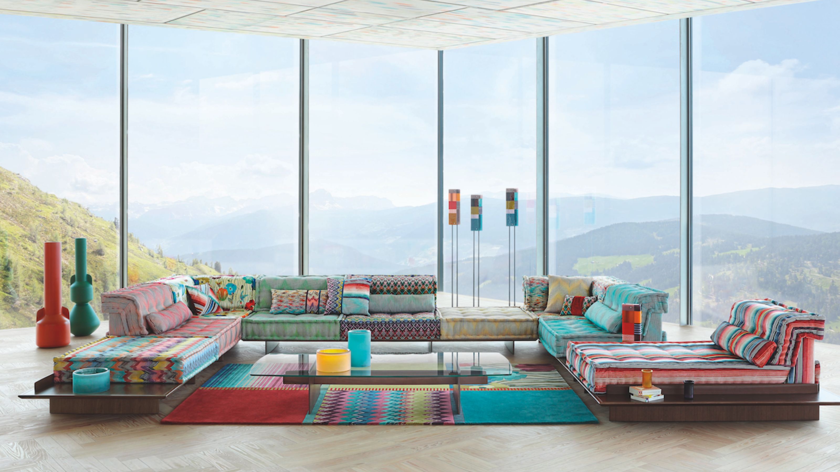 mah jong sofa by missoni in a living room
