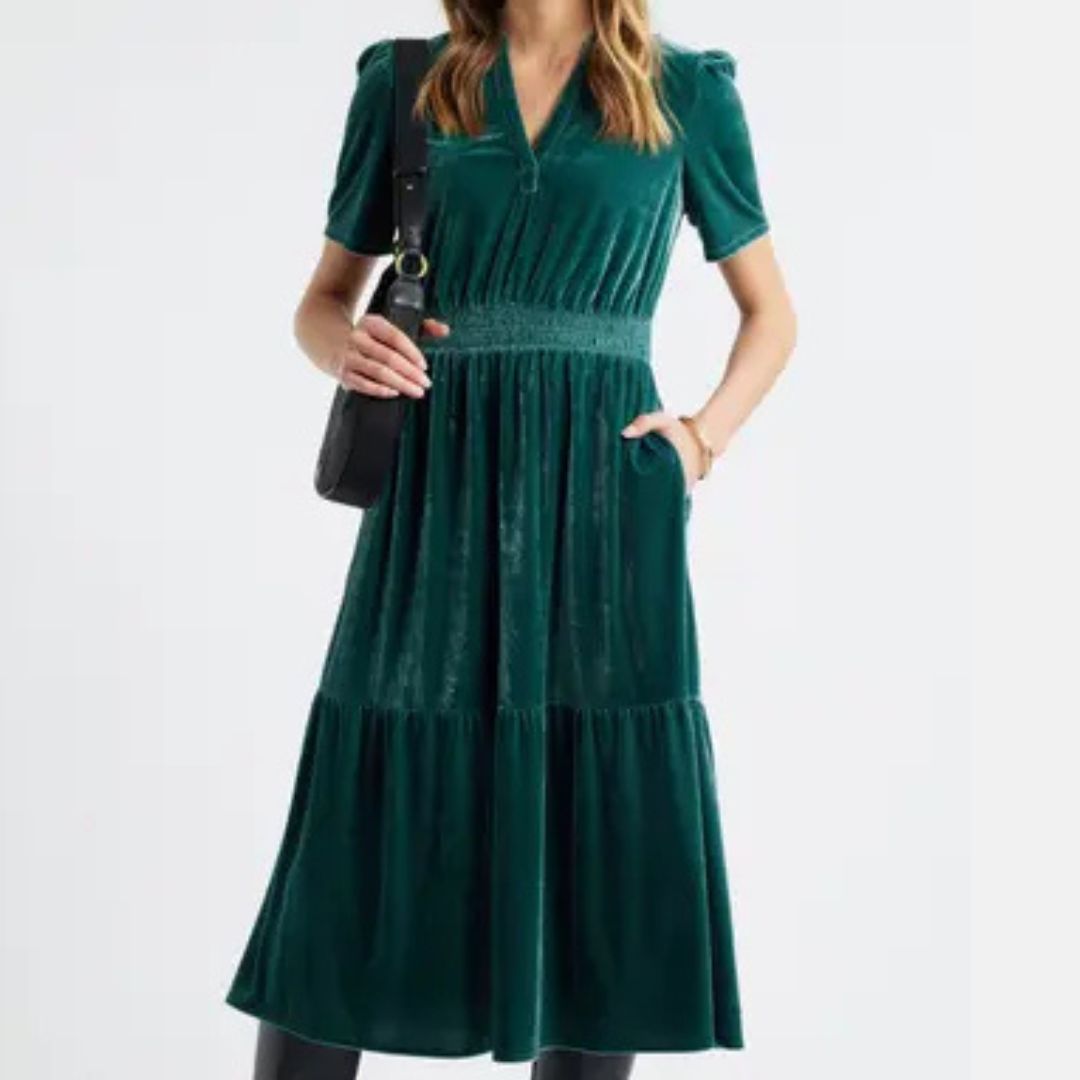 Caslon Short Sleeve Teal Midi Dress