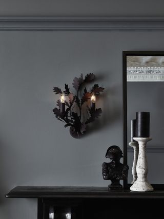 Ornate wall lighting in a traditional grey living room