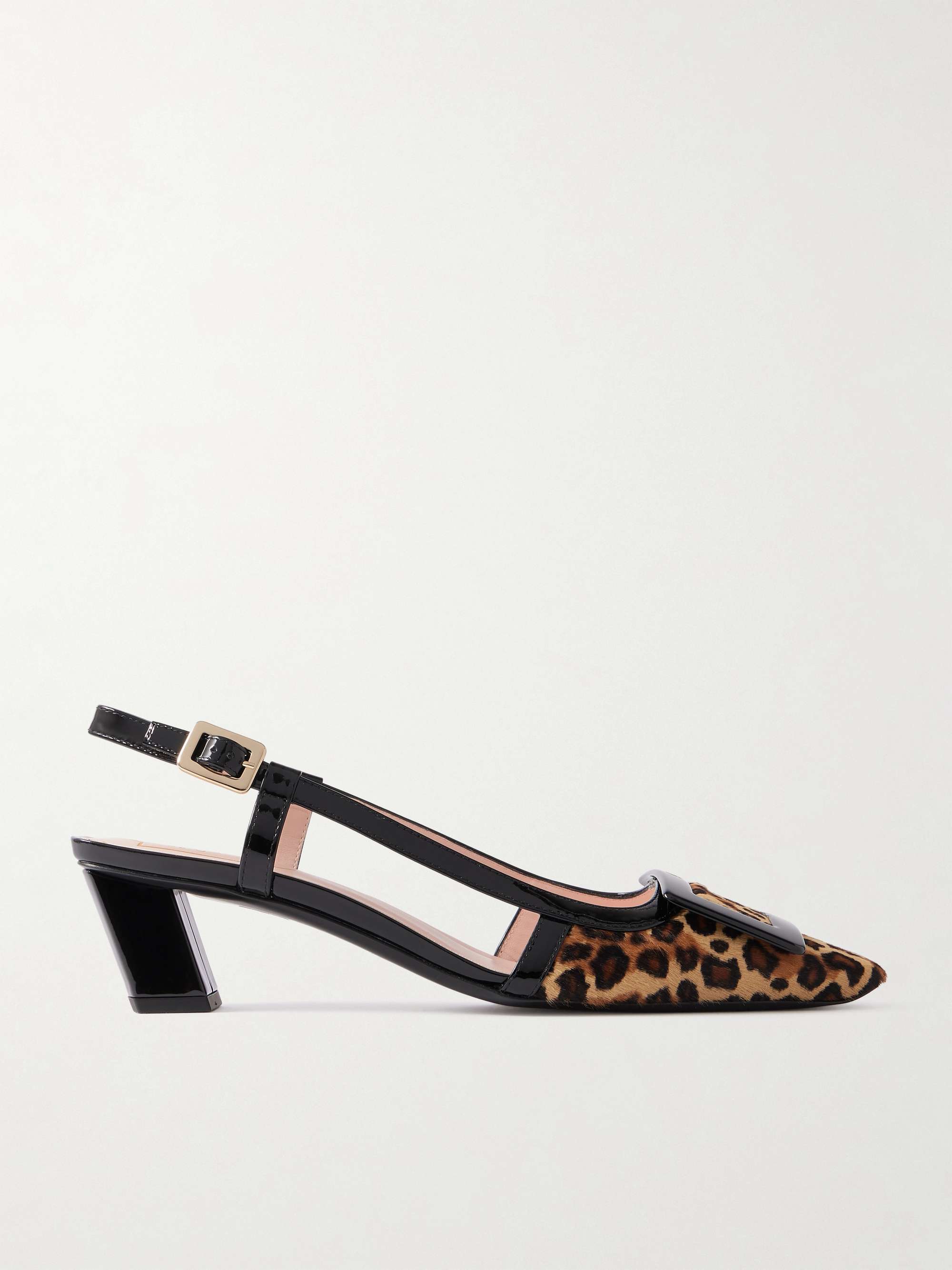 Belle Vivier 45 Patent Leather-Trimmed Leopard-Print Pony Hair Slingback Pumps