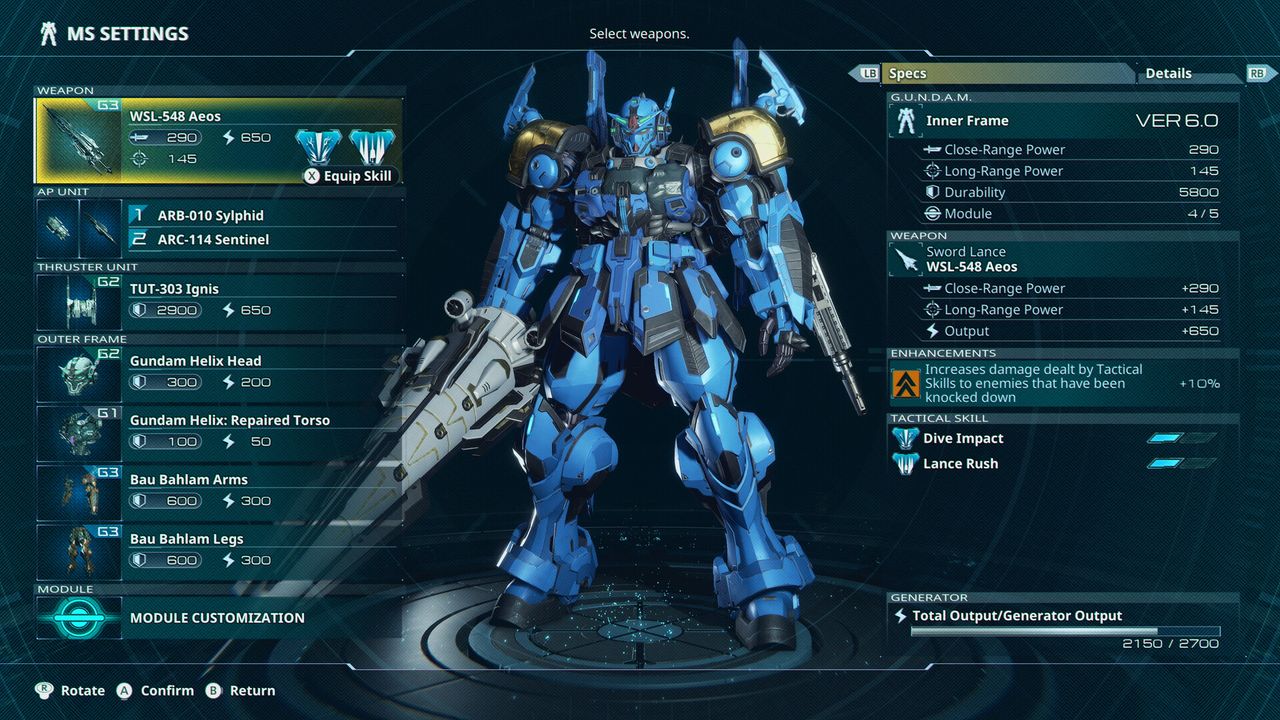 Gundam Rogue Orbit customization screen