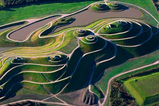 Aerial view of the Lady of the North at Northumberlandia, near Cramlington in Northumberland.