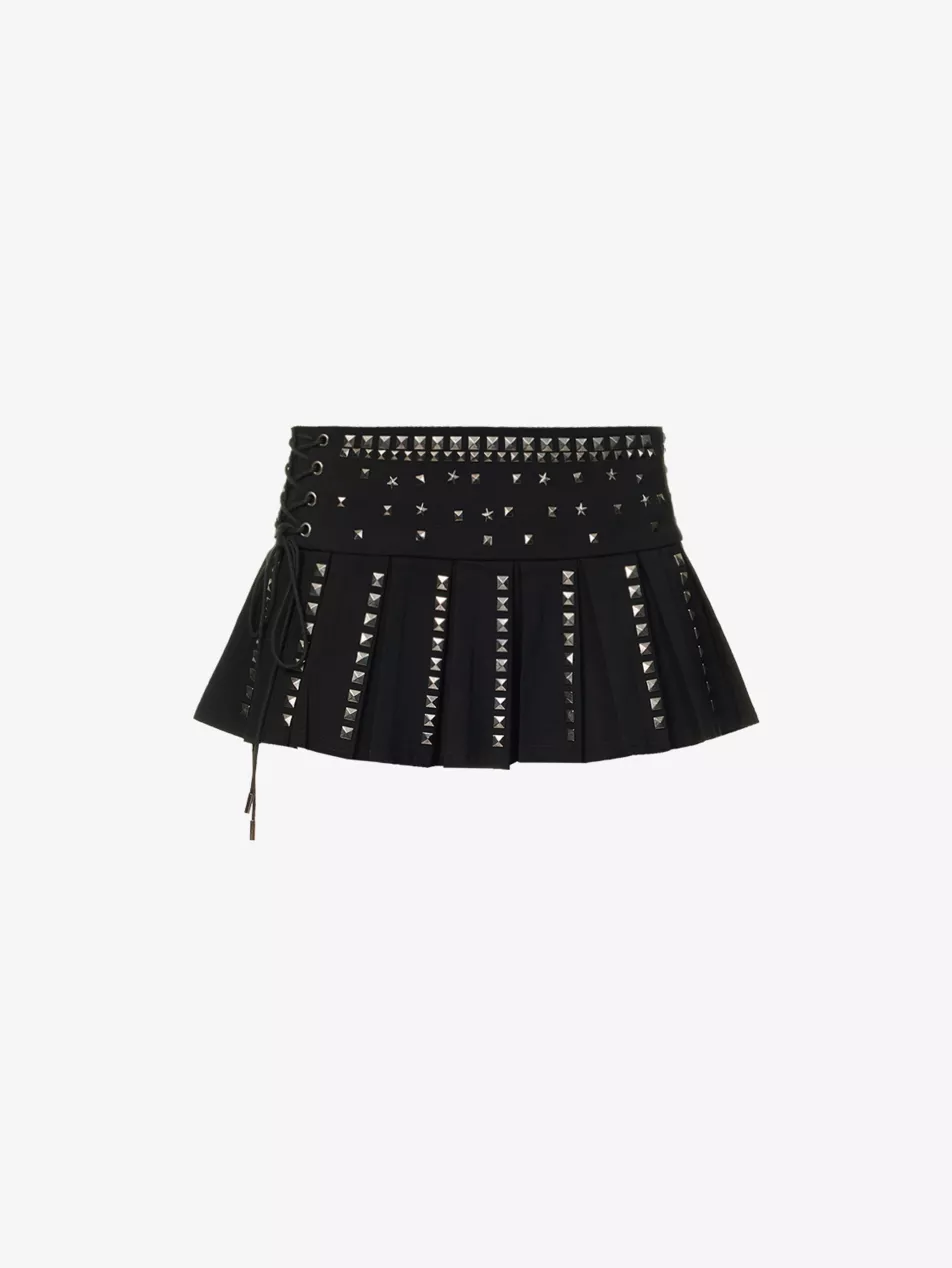 Onyx Studded Stretch-Twill Mini Skirt