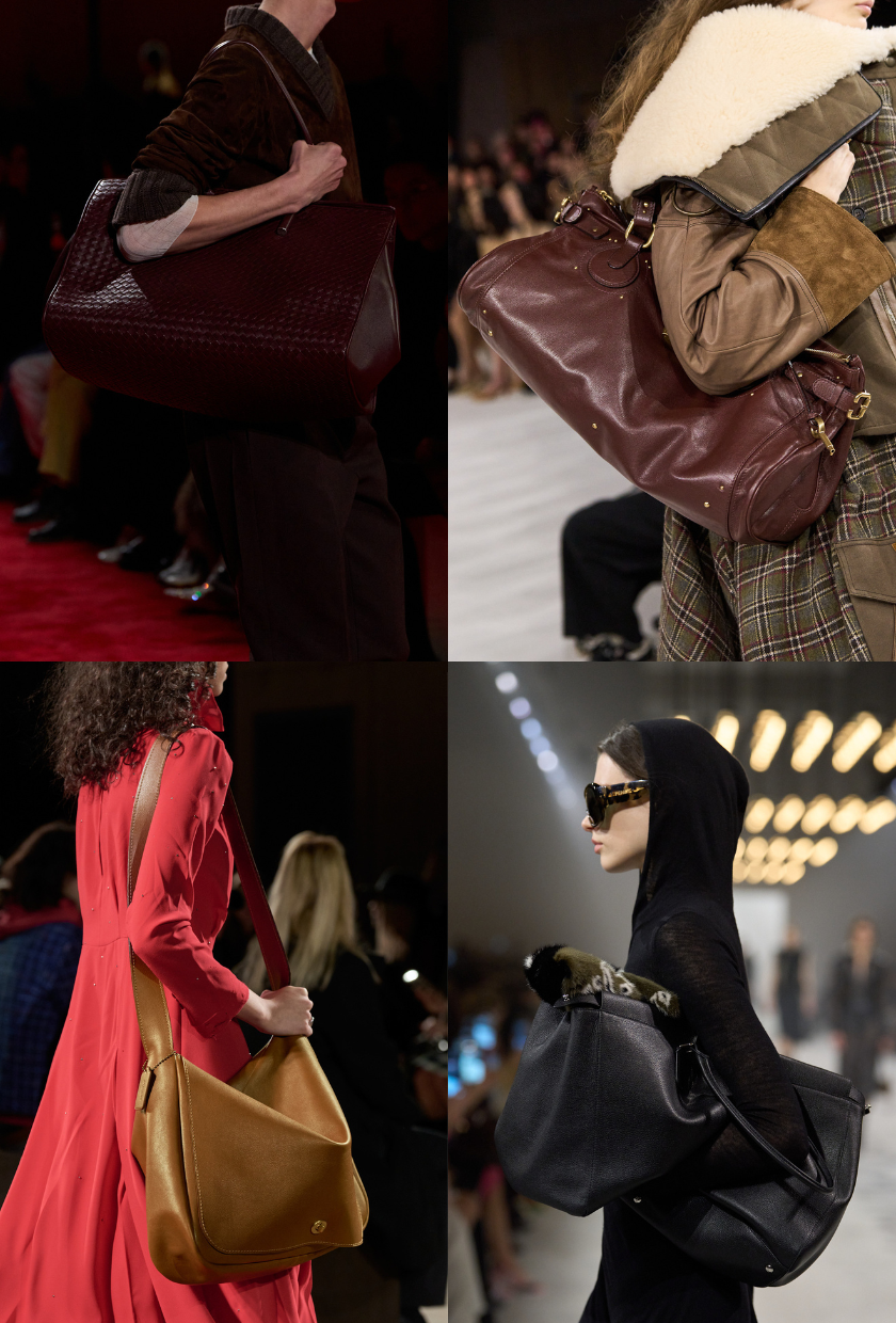 A collage of the oversized bag trend, one of the key autumn 2026 bag trends.