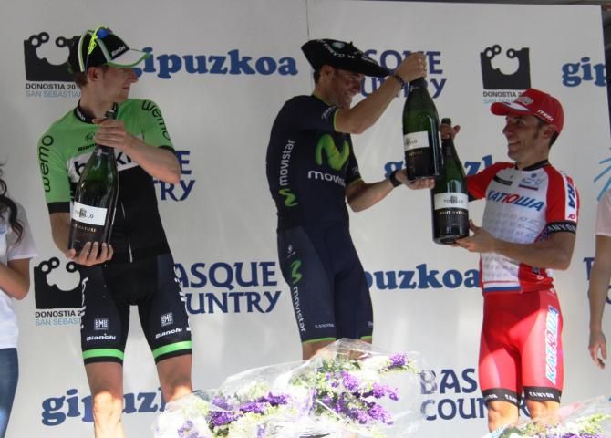 The 2014 Clasica San Sebastian podium: Bauke Mollema, Alejandro Valverde and Joaquim Rodriguez
