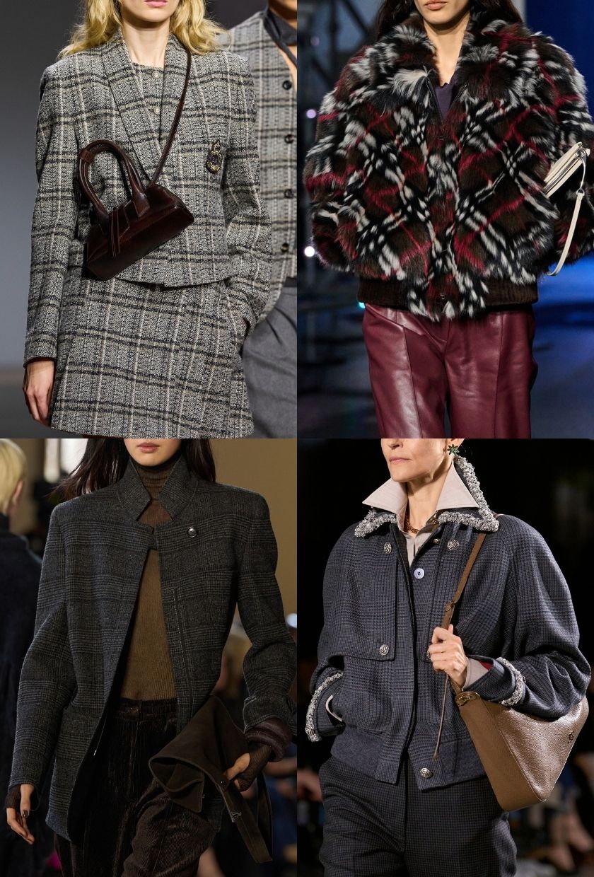Check jackets on the Emporio Armani, Burberry, Akris and Chanel A/W 2026 runways