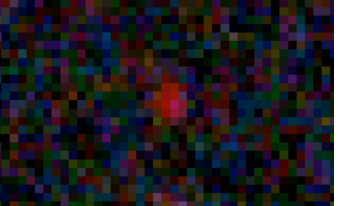 A pixelated red dot against a black and blue background