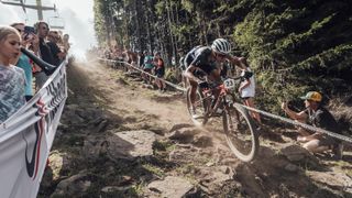 Christopher Blevins on his way to winning the Snowshoe World Cup XCO