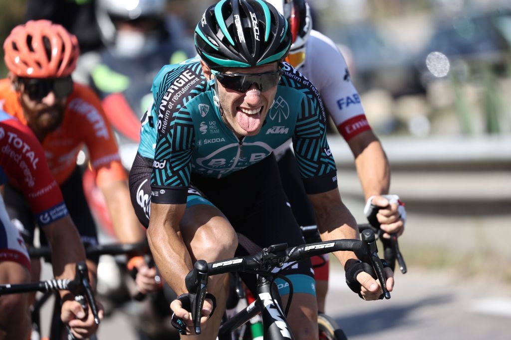 Team Vital Concept Cycling Club rider Frances Pierre Rolland leads the escapees during the 15th stage of the 107th edition of the Tour de France cycling race 175 km between Lyon and Grand Colombier on September 13 2020 Photo by KENZO TRIBOUILLARD AFP Photo by KENZO TRIBOUILLARDAFP via Getty Images