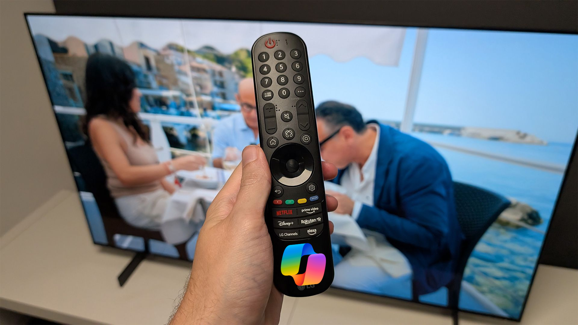LG C5 TV and remote with Microsoft Copilot logo added.