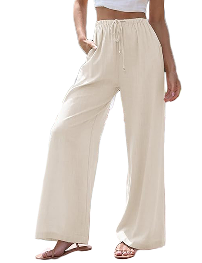 Faleave, Faleave Women's Cotton Linen Summer Palazzo Pants Flowy Wide Leg Beach Trousers With Pockets(apricot-Xs)
