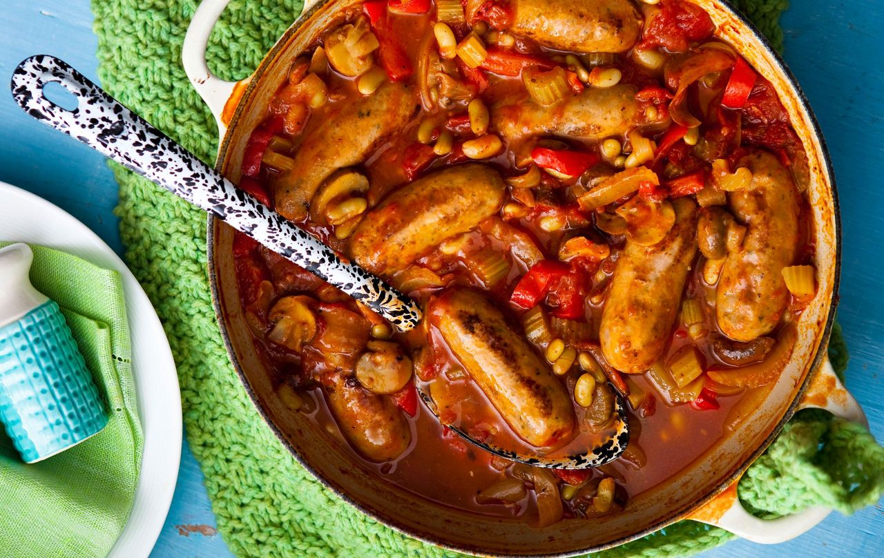 Sausage, mushroom and bean stew