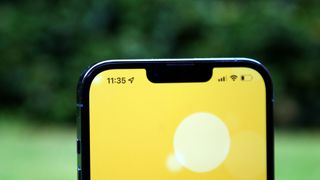 A close-up of the notch on an iPhone 13 Pro Max