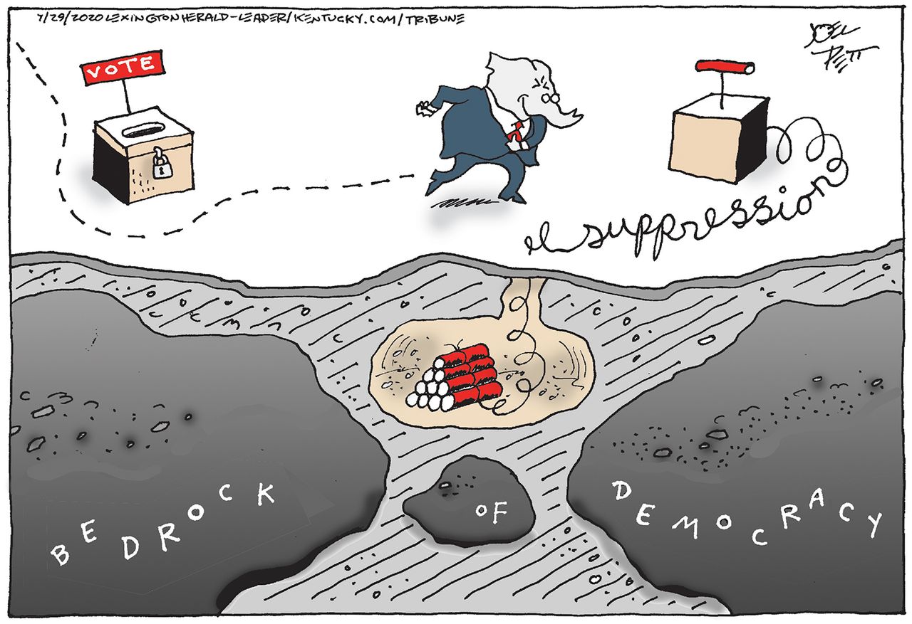 Political Cartoon U.S. GOP voter suppression&amp;amp;nbsp;