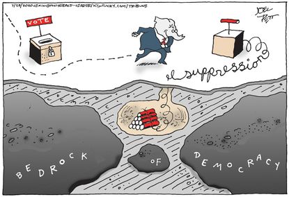 Political Cartoon U.S. GOP voter suppression&nbsp;