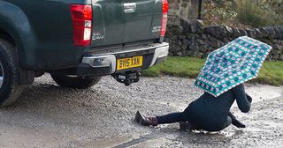 Jimmy King accidentally reverses into Laurel Thomas with his car and Bob reels to hear of the accident in Emmerdale.