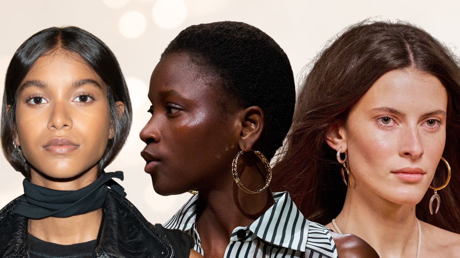 collage of women with glowing skin on a white sparkly background