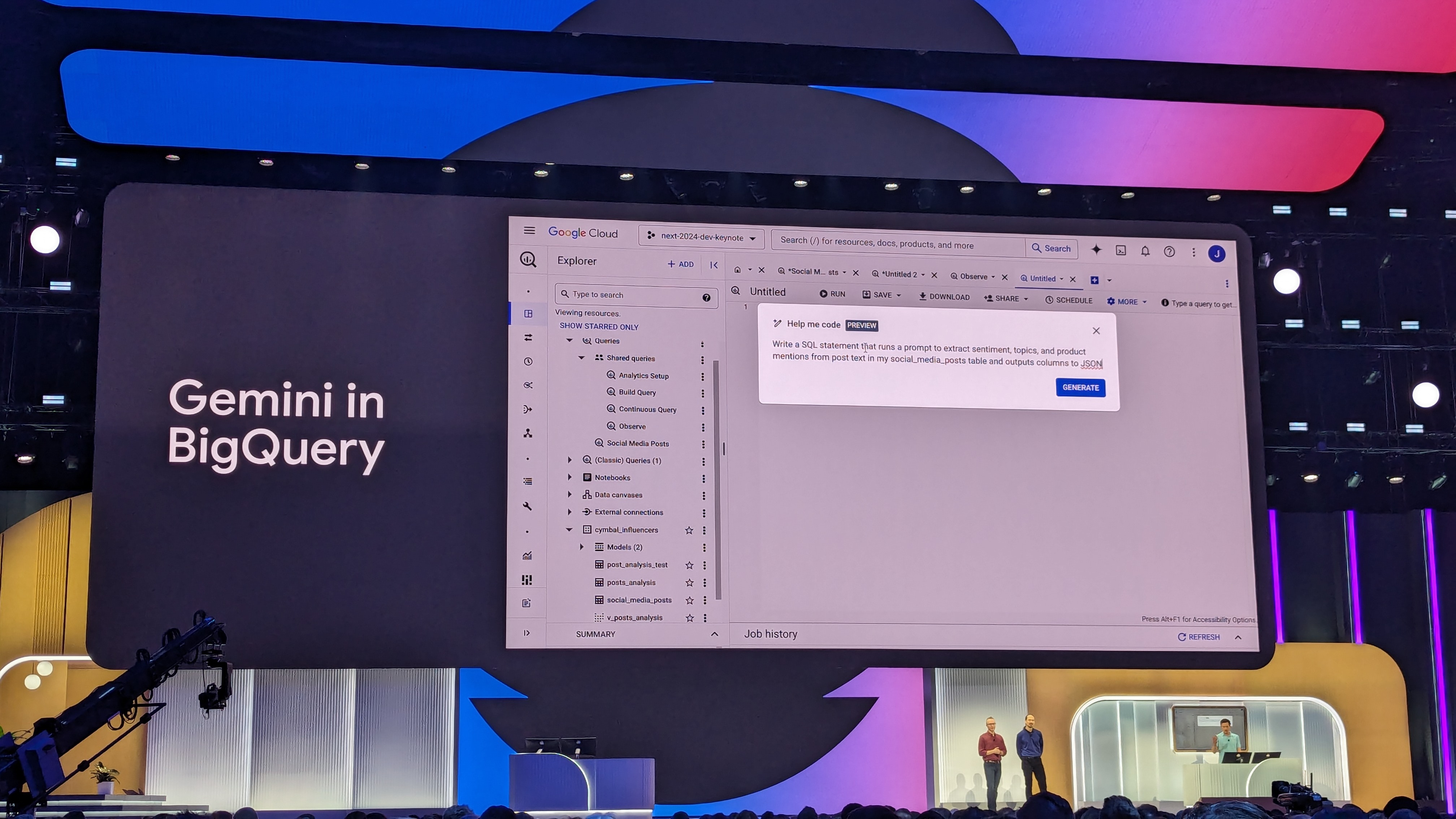Gemini in BigQuery at Google Cloud Next 2024 on the keynote stage.