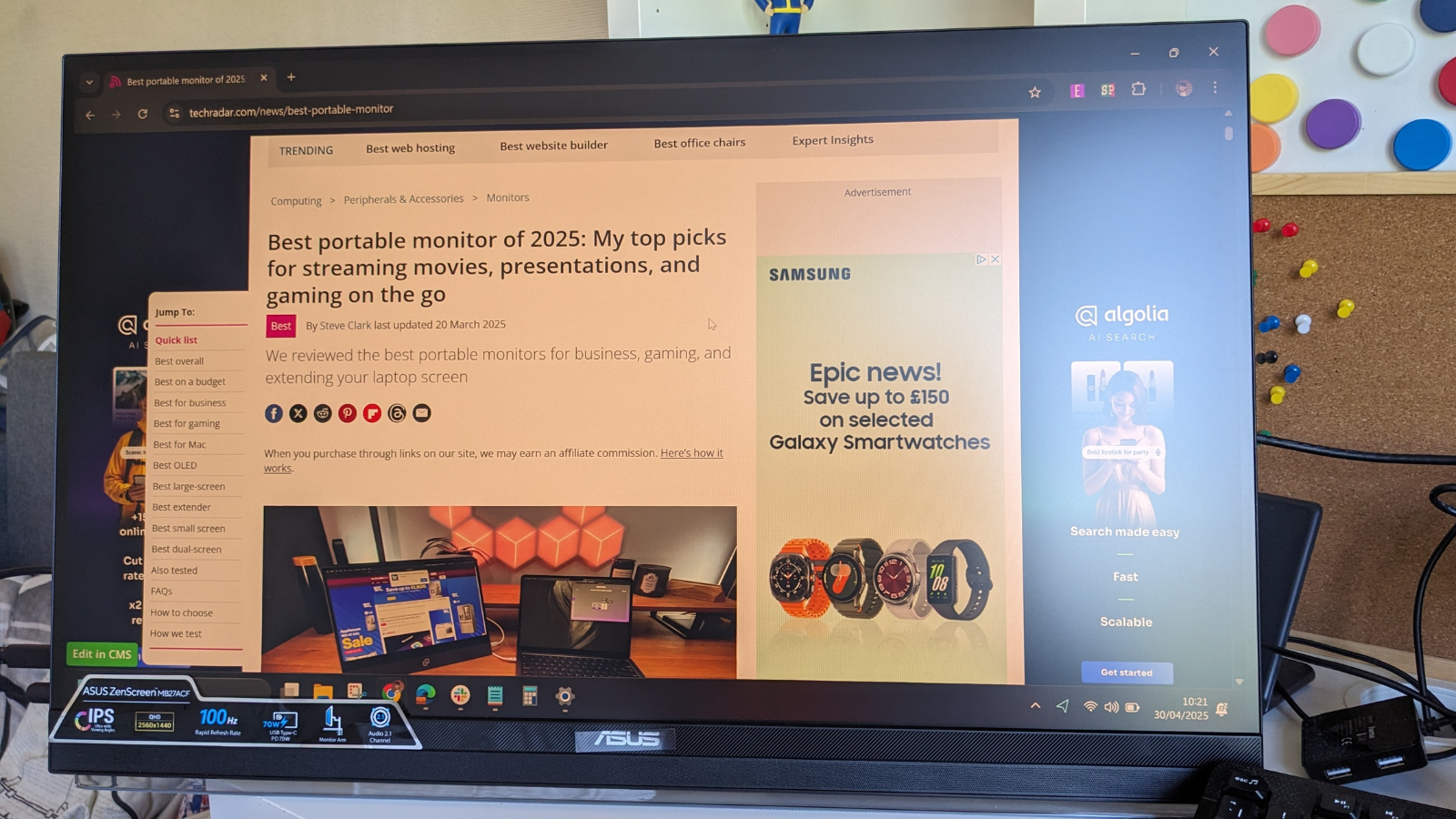 Asus ZenScreen MB27ACF on a desk in the home office during review