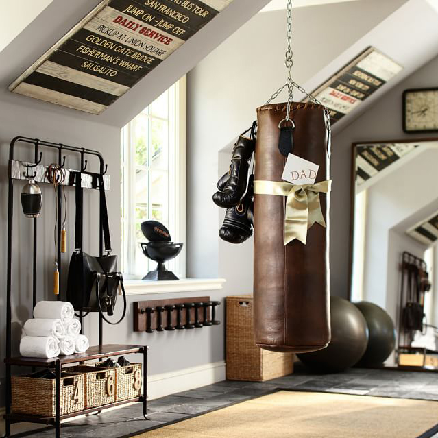 home gym with a punchbag