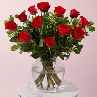 red roses in a glass vase