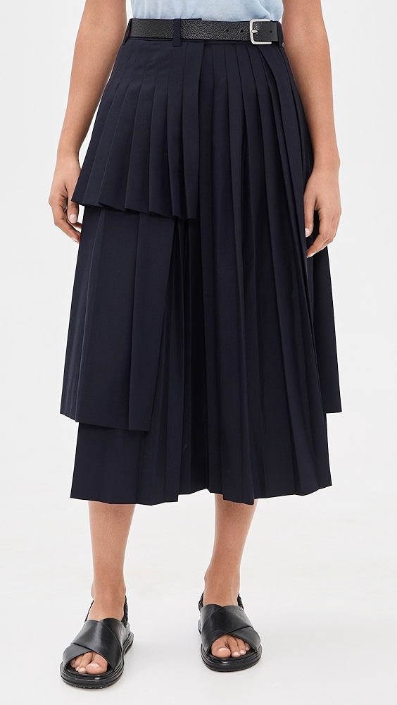 Angelina Suiting Pleated Midi Skirt - Navy
