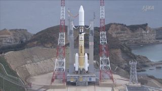 A Japanese H-2A rocket stands poised to launch the Hayabusa2 asteroid sample-return mission from Tanegashima Space Center in Japan on Dec. 3, 2014 Japan Standard Time (late Dec. 2 EST).