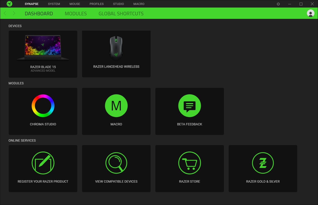 Razer Synapse Dashboard