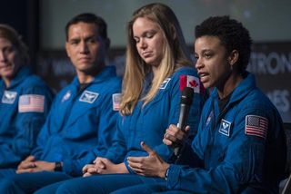 NASA astronaut Jessica Watkins answers a question during her astronaut class unveiling.