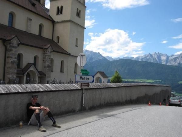 Pete waiting patiently for the shuttle bus to the hotel.