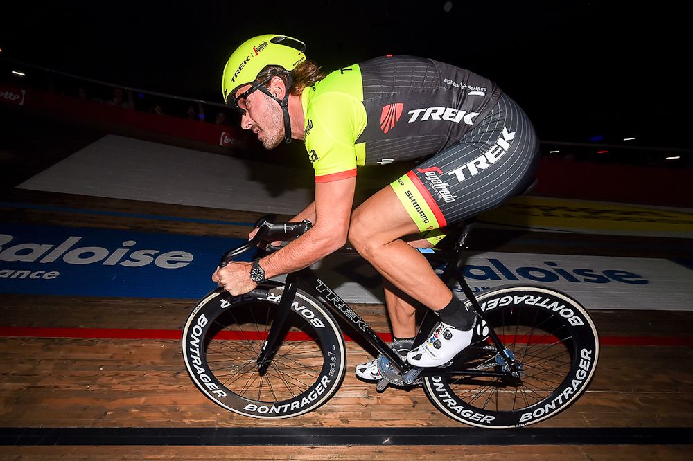 Fabian Cancellara on the boards at the Kuipke Track Velodrome