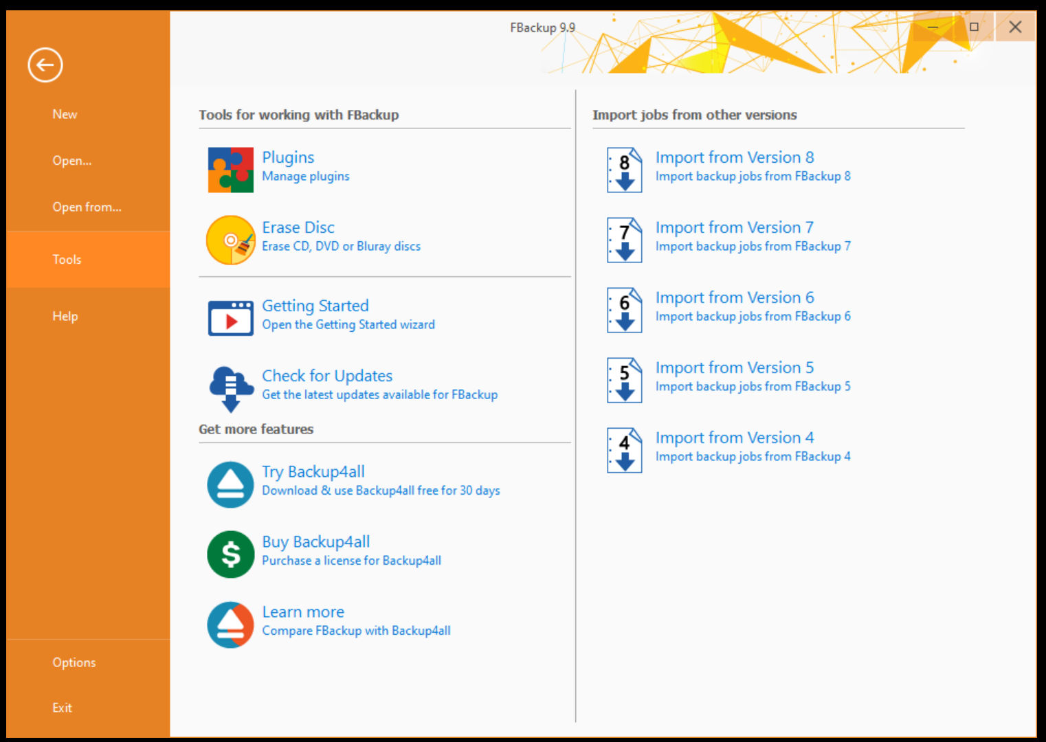 Lista de herramientas de Fbackup