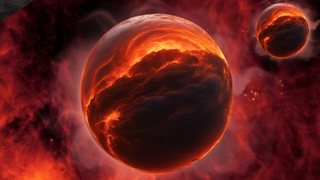 An illustration of two brown dwarfs against a back drop of the Perseus Molecular Cloud